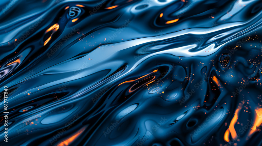 Aufkleber smooth lines in dark blue. the texture of a viscous liquid on a dark background with bright golden s