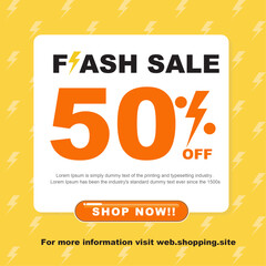 vector banner Bright and bold flash sale advertisement offering 50 percent off