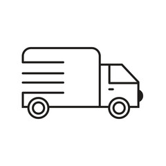Fast moving shipping delivery truck line art vector icon for transportation apps and websites, with white background.
