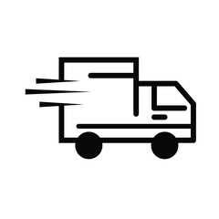 Fast moving shipping delivery truck line art vector icon for transportation apps and websites, with white background.