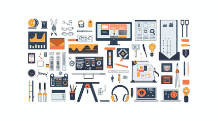 set elements graphic design creative process on white