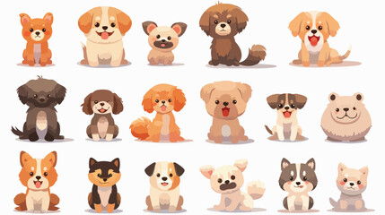 set of adorable dogs on white background Vector style