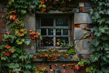 A window with a plant growing outside