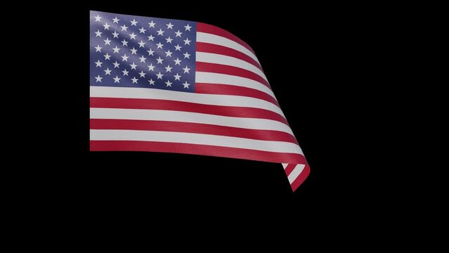 us american flag 4k 3d render of a waving banner fluttering in the wind. No flagpole with transparent alpha channel mask for free space and isolated background symbolises usa country nation