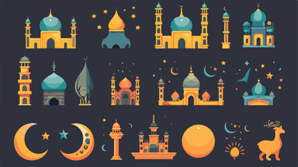 set of eid mubarak icons Vector style vector design illustration