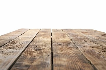 Wooden table corner on white background with perspective view and clipping path