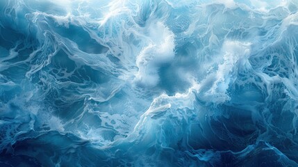 An illustration with a curved shape, a blue background texture, and a sea wave pattern.