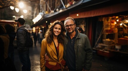Fototapeta premium Confident Movie Director Standing With Actress in Vibrant Urban Setting