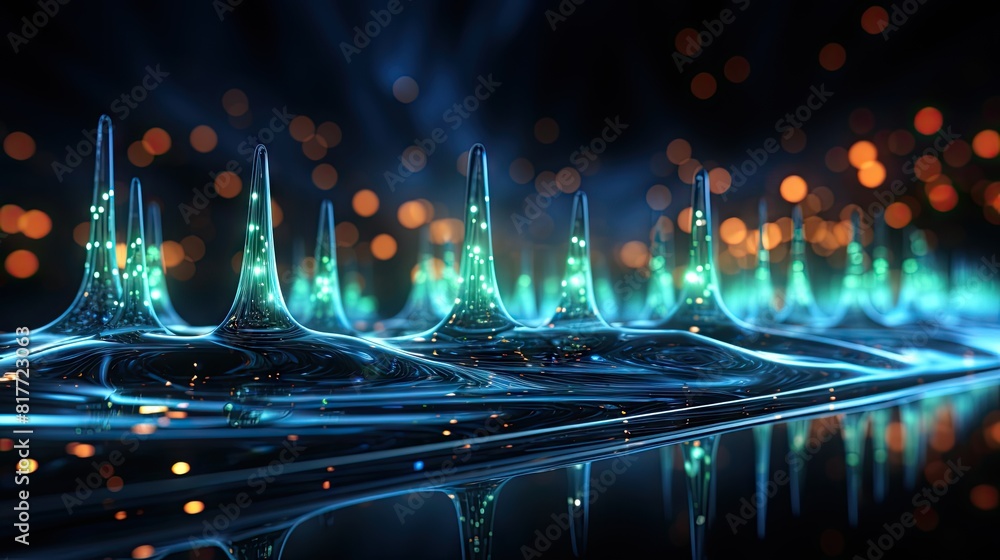 Poster digital technology visualization with blue and green lights representing speed and connectivity