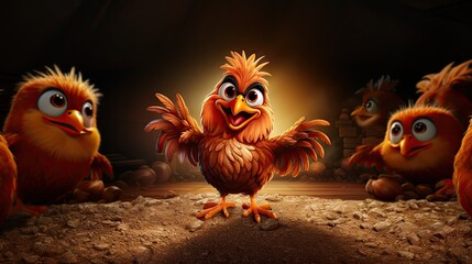 Fototapeta premium Cartoon Chicken Dabbing with Friends in a Playful Underground Scene