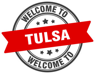 Welcome to Tulsa stamp. Tulsa round sign