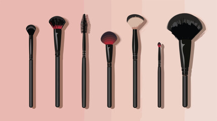 Set of makeup brushes on color background Vector style