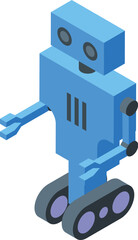 Cute isometric blue robot illustration with 3d technology and futuristic design as a friendly mascot character for automation and mechanical innovation in digital modern tech