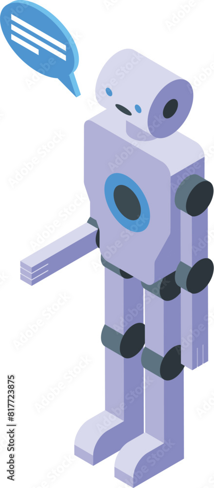 Wall mural vector illustration of a cute isometric robot with a chat icon, depicting artificial intelligence co - Wall murals