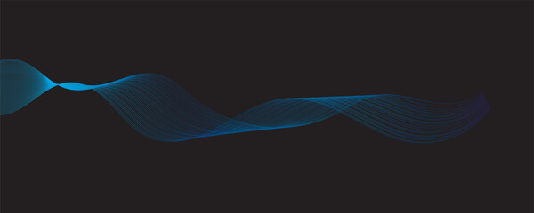 Abstract light lines wavy floppy dynamically in blue-green colors isolated on a black background for the concept of digital, AI technology, science, music, communication, 4G, 5G, Vector