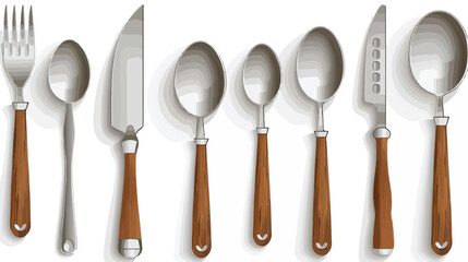 Set of stainless steel cutlery with wooden handle on