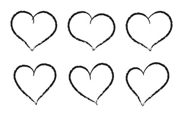 Crayon hearts painted with marker or pencil. Hand drawn chalk symbol of love. Vector Illustration on white background