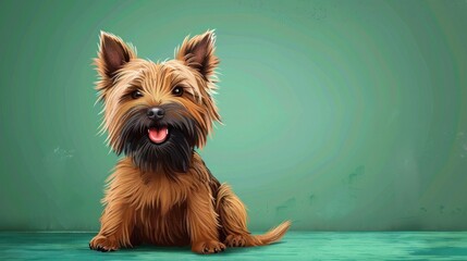 Cheerful Cairn Terriers Smile Illuminating Green Background