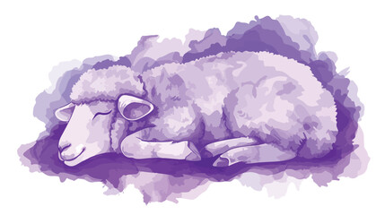 Sheep animal with sleeping cap rest in pillow purple