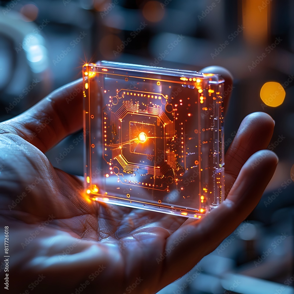 Poster close-up of electronic circuit board with microchip