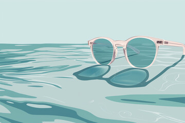 A pair of sunglasses is floating in the water