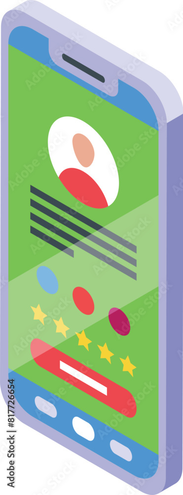 Poster Vibrant 3d illustration of a smartphone displaying a user profile interface with ratings