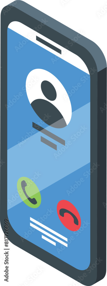 Poster 3d isometric illustration of a smartphone displaying an incoming call interface