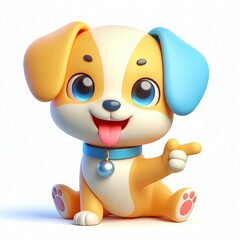Cute Adorable 3D Cartoon Dog with Tongue Out and Happy Expression, on White Background - A Funny Puppy