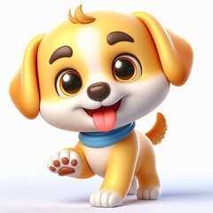 Cute Adorable 3D Cartoon Dog with Tongue Out and Happy Expression, on White Background - A Funny Puppy