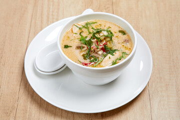 Bowl of thai Tom Kha Kai soup