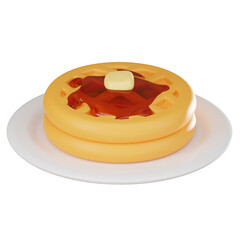 Delicious Morning Delight of Waffle with Syrup and Butter. 3D Render