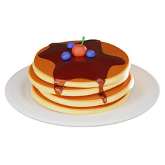 Gourmet Breakfast of Pancakes with Honey and Cherry. 3D render