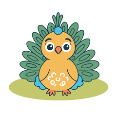 Cute vector illustration of a Peacock for toddlers' playful adventures