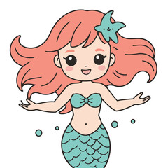 Cute Mermaid for early readers' adventure books vector illustration