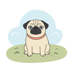 Cute Pug for children's bedtime stories vector illustration
