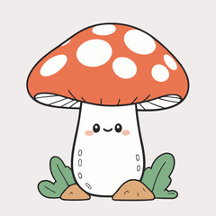 Vector illustration of a cute Mushroom for toddlers books