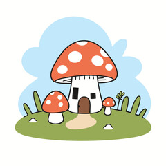Cute MushroomHouse for toddlers story books vector illustration