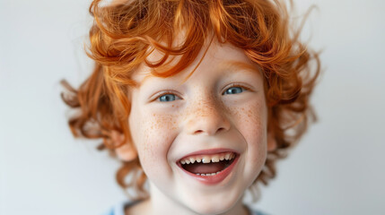 cheerful cute red-haired boy with freckles