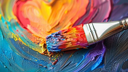 Fototapeta premium Colorful heart artwork painted with a brush on canvas in a vibrant rainbow spectrum