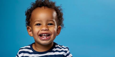 an adorable African American toddler boy with curly hair, generative AI