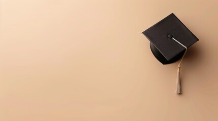 Photo of a graduation cap on an empty beige background
