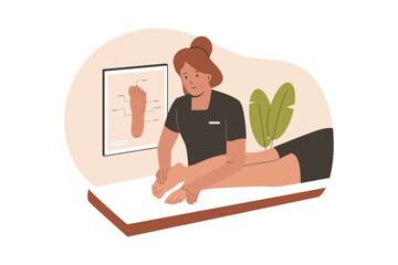 Foot massage therapist vector concept, alternative medicine concept. Flat illustration concept