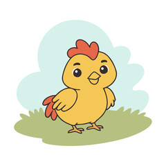 Cute vector illustration of a Rooster for kids books