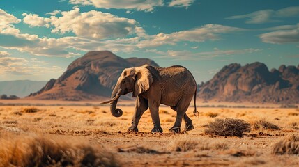 Funny Elephant Walking in Desert Landscape, Generative AI
