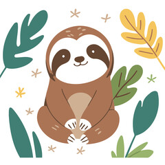 Cute Sloth vector illustration for kids story book