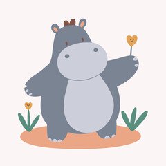 Cute Hippo for toddlers story books vector illustration