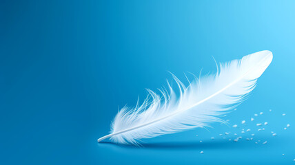 Obraz premium 3D minimalist rendition of a white feather falling against a bright blue backdrop, 