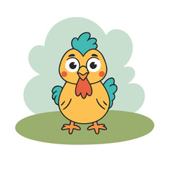 Cute vector illustration of a Rooster for kids books