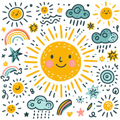 ПечаSun symbol. Childlike drawing of sun. Abstract cute drawing of sun. Vector illustrationть