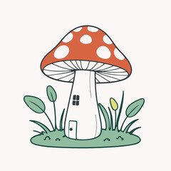 Cute MushroomHouse for preschoolers' storybook vector illustration